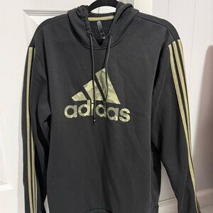 Adidas Men's Black Hoodie with Green Accents